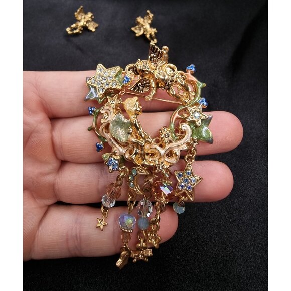 Vintage KIRKS FOLLY Signed Vintage Angel Cherub Earrings & Celestial Brooch Set - Picture 5 of 7